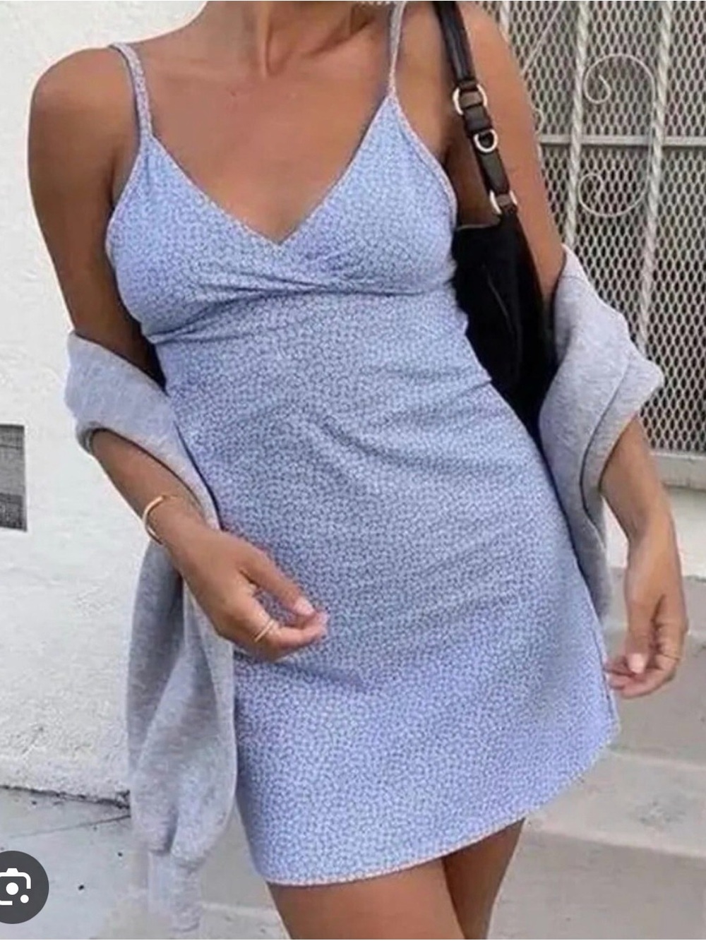 Brandy Melville Light Blue Mini Slip Dress with Subtle Floral Print